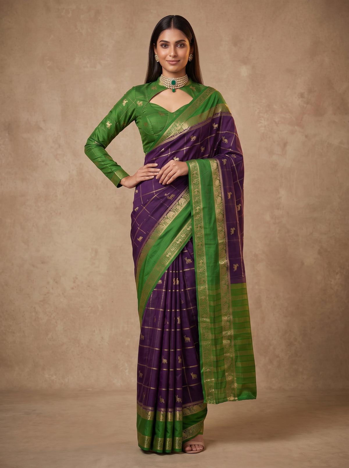 MIMOSA Jamun Mysore Silk Saree — pose 4 styling detail