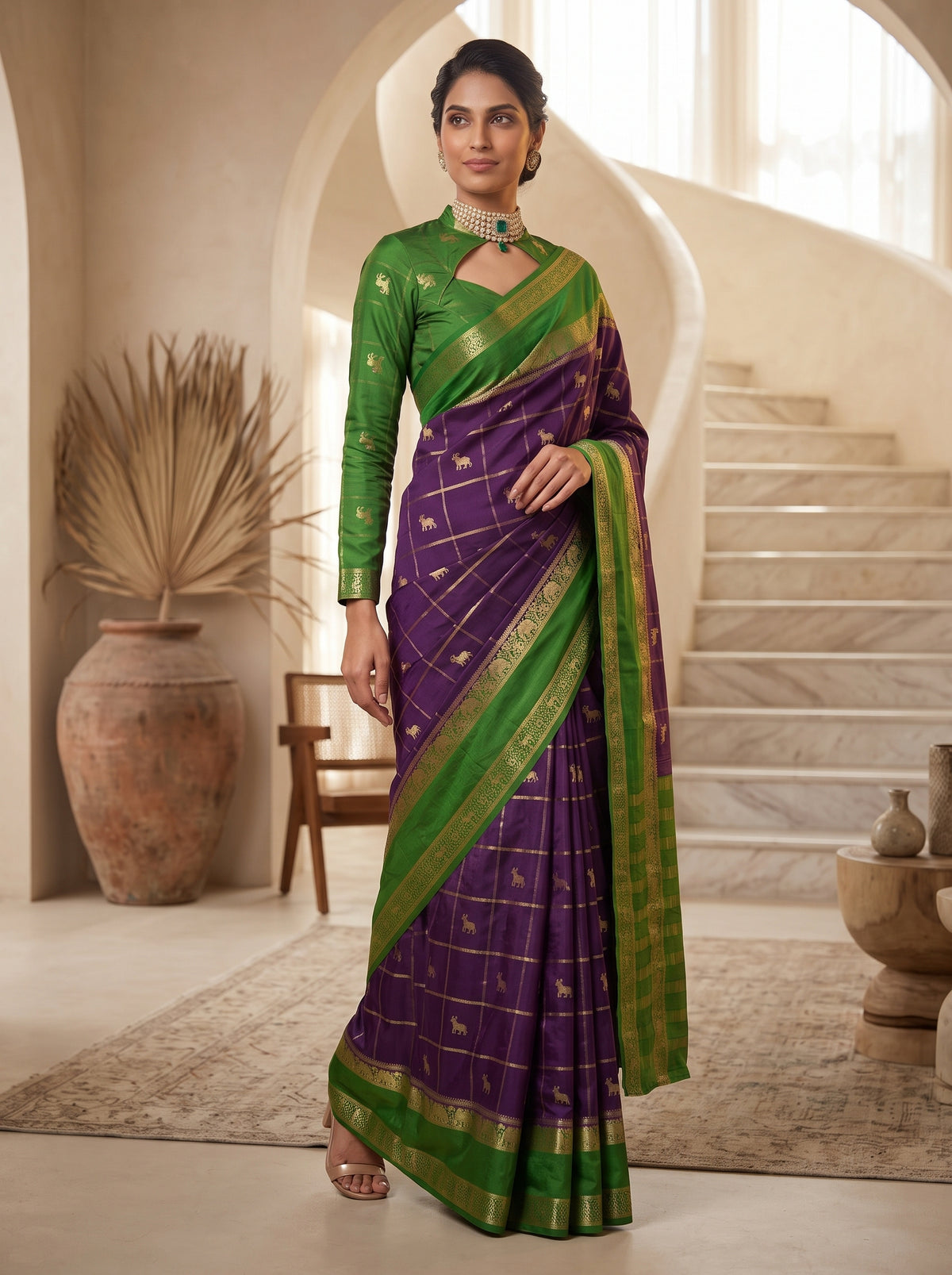 MIMOSA Jamun Mysore Silk Saree — pose 5 styling detail