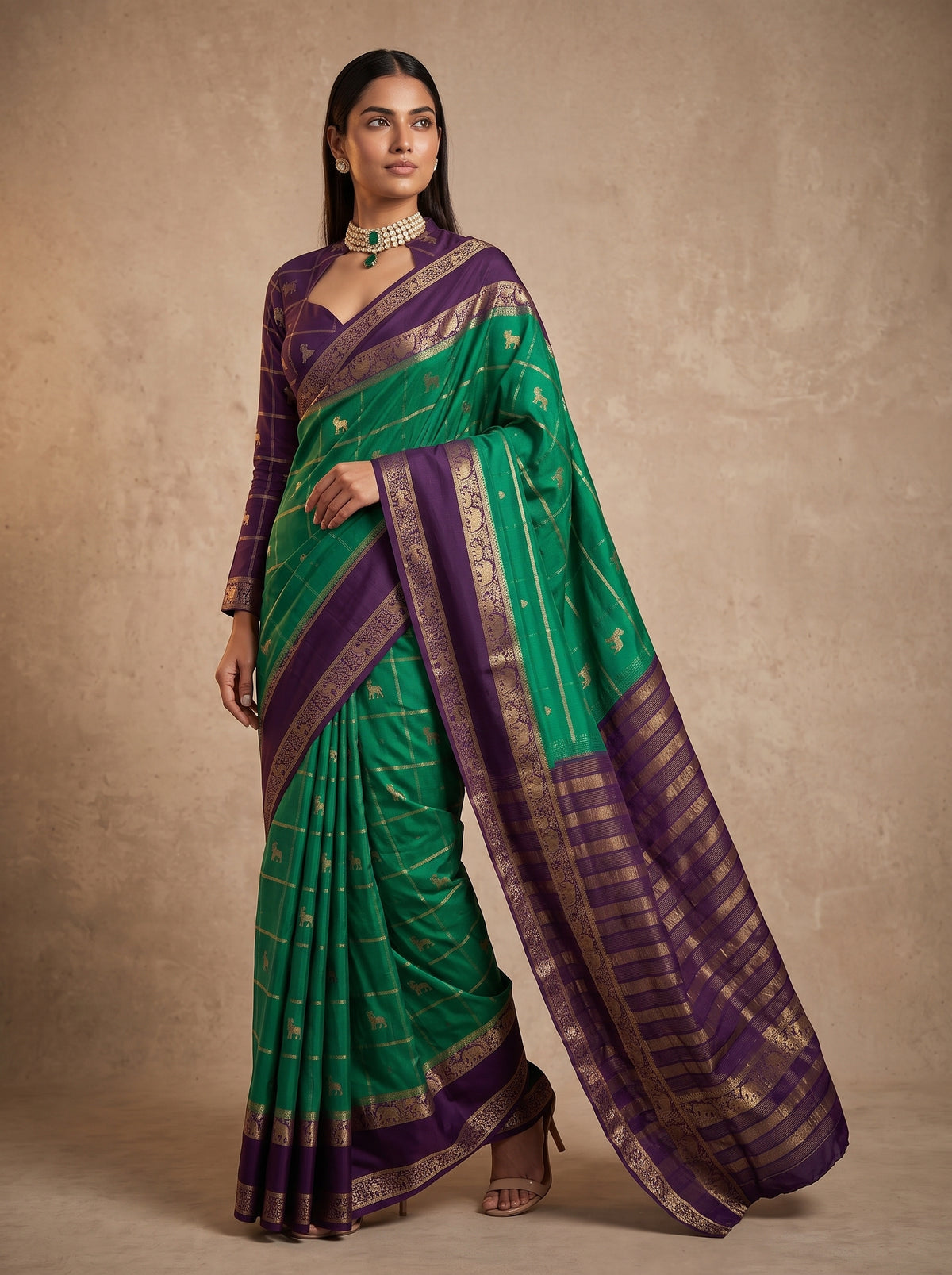 MIMOSA Rama Mysore Silk Saree — pose 5 styling detail