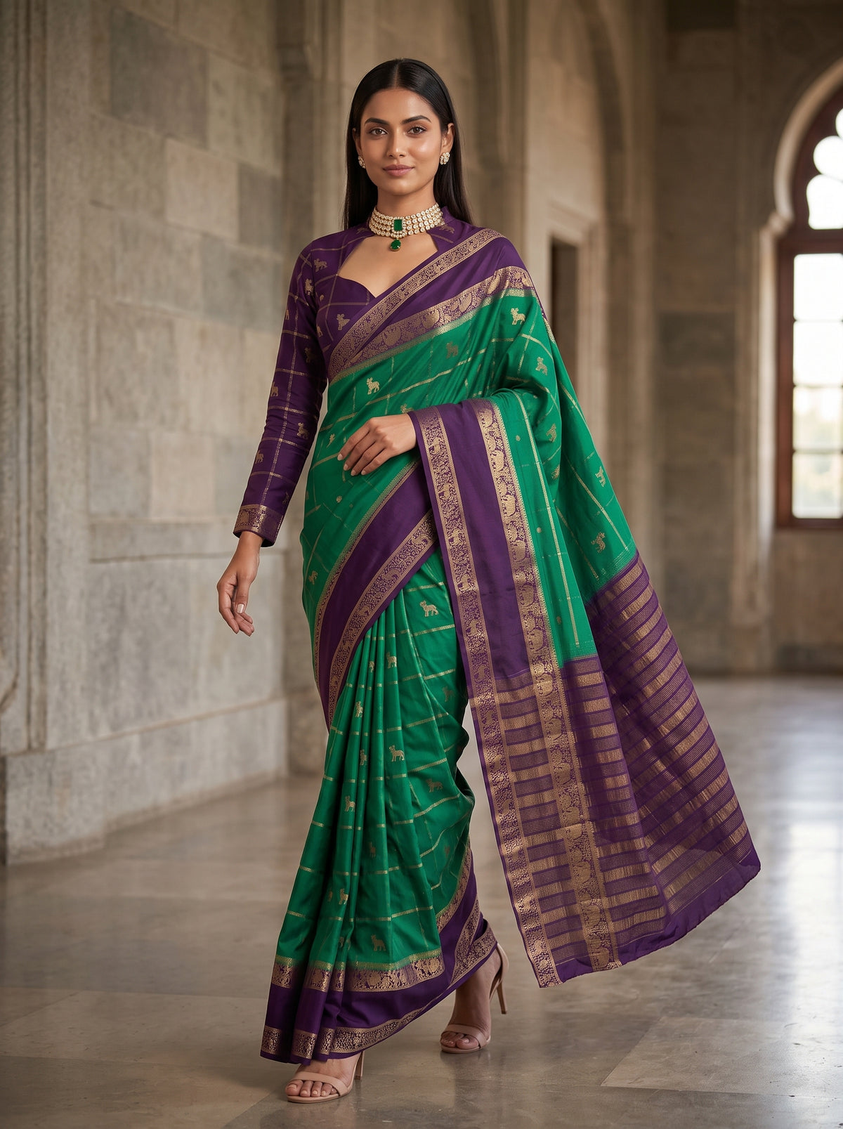 MIMOSA Rama Mysore Silk Saree — pose 6 styling detail