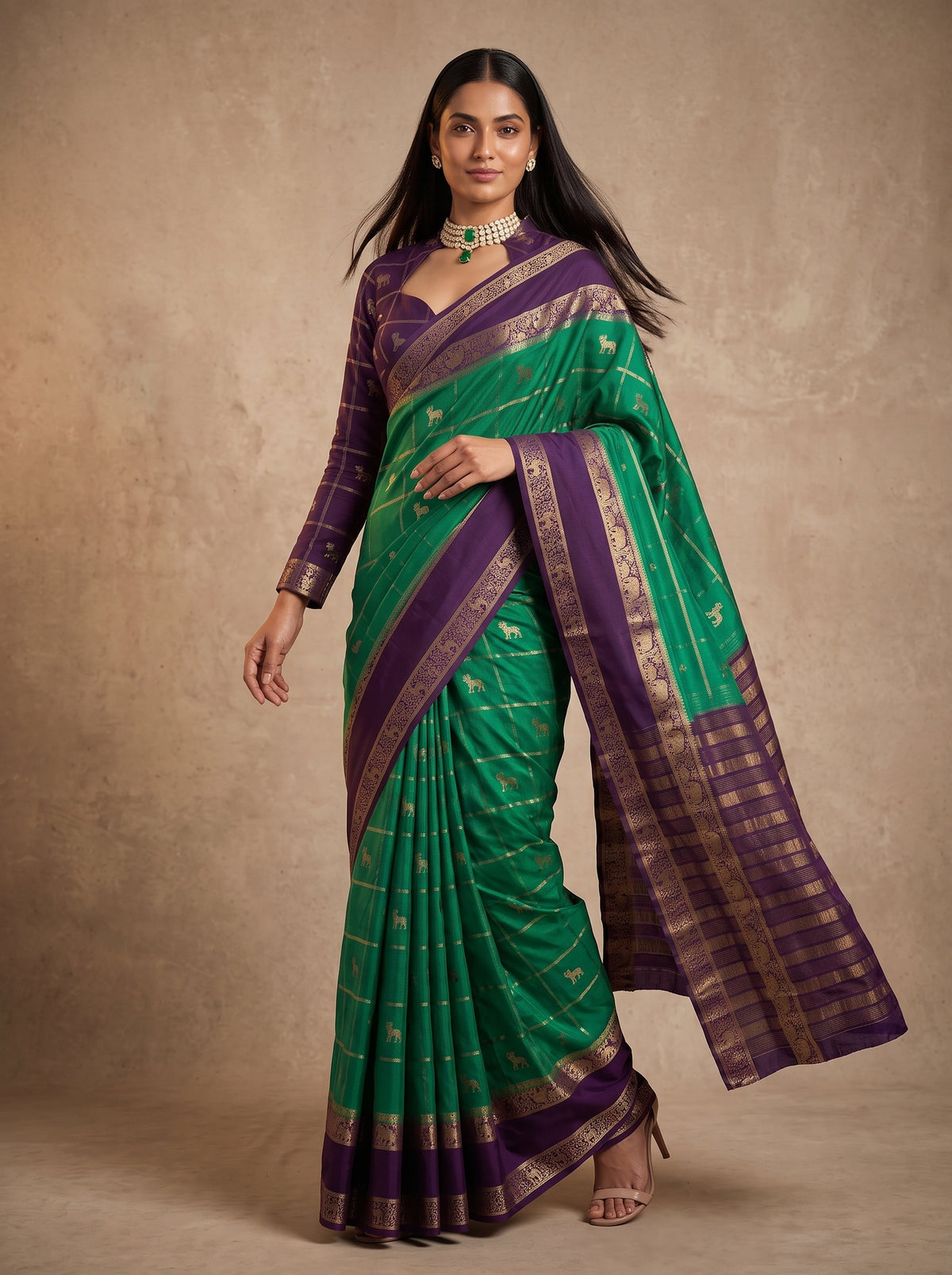 MIMOSA Rama Mysore Silk Saree — pose 9 styling detail