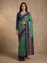 MIMOSA Sapphire Mysore Silk Saree — front view on mannequin