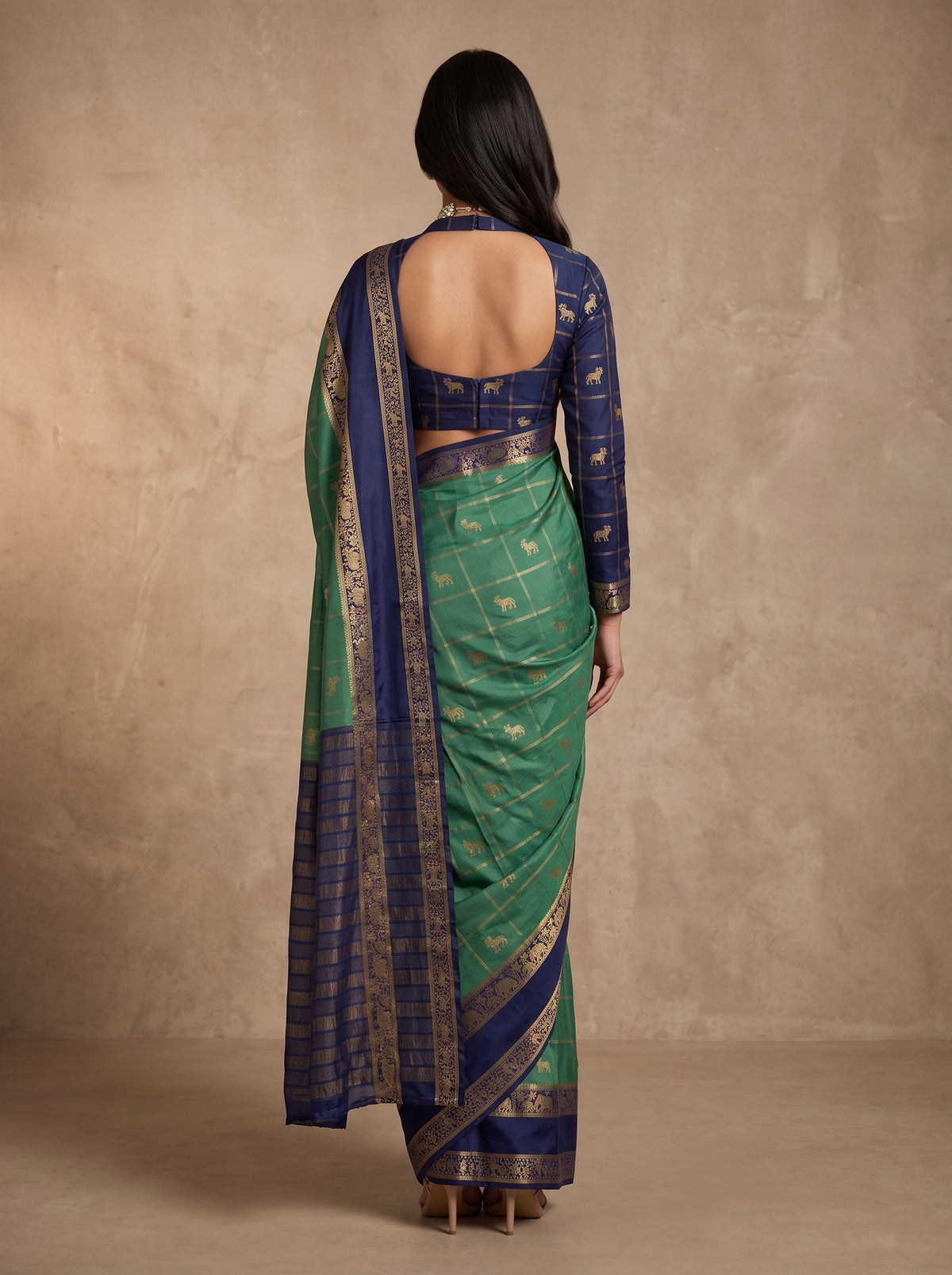 MIMOSA Sapphire Mysore Silk Saree — pose 2 styling detail