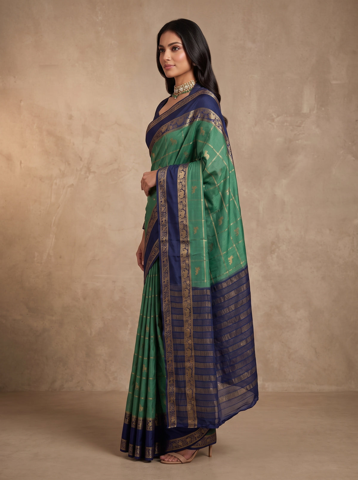MIMOSA Sapphire Mysore Silk Saree — pose 3 styling detail