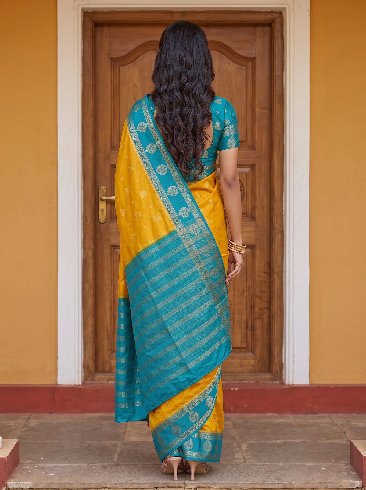 MIMOSA Gold Mysore Silk Saree — pose 2 styling detail