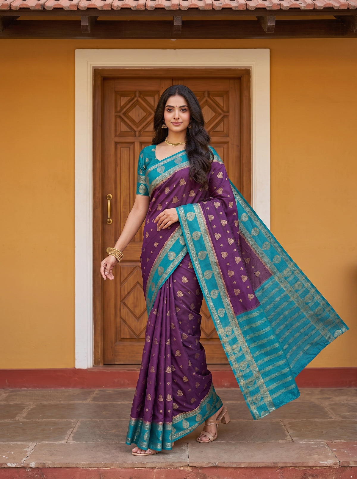 MIMOSA Jamun Mysore Silk Saree — pose 5 styling detail
