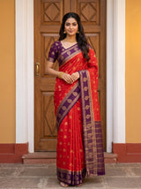 MIMOSA Orange Mysore Silk Saree — front view on mannequin
