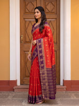 MIMOSA Orange Mysore Silk Saree — pose 3 styling detail
