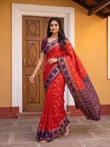 MIMOSA Orange Mysore Silk Saree — pose 5 styling detail