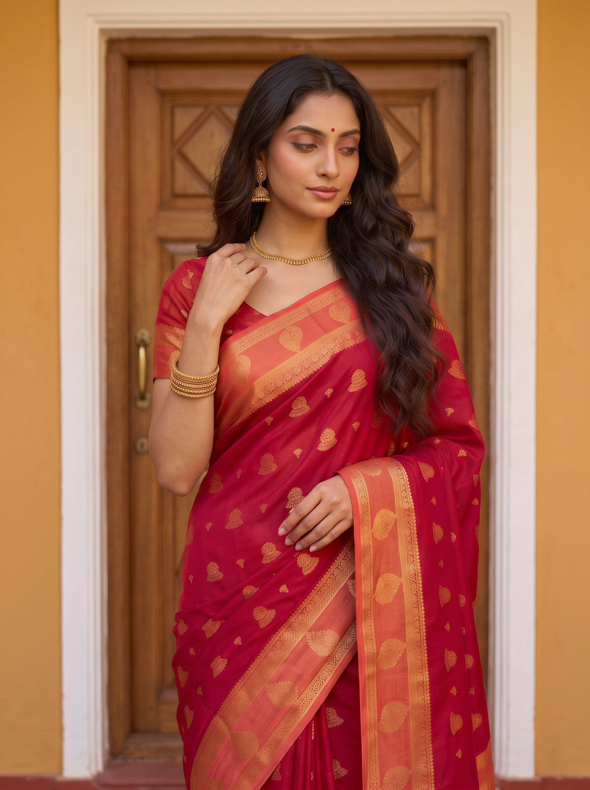 MIMOSA Red Mysore Silk Saree — pose 10 styling detail
