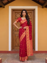 MIMOSA Red Mysore Silk Saree — pose 4 styling detail