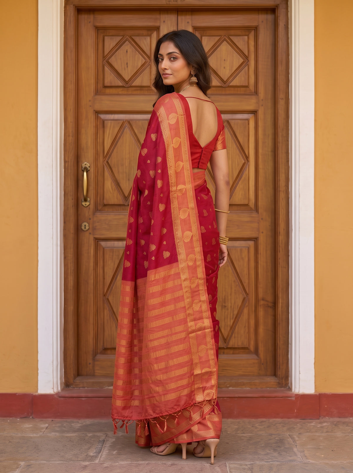 MIMOSA Red Mysore Silk Saree — pose 7 styling detail
