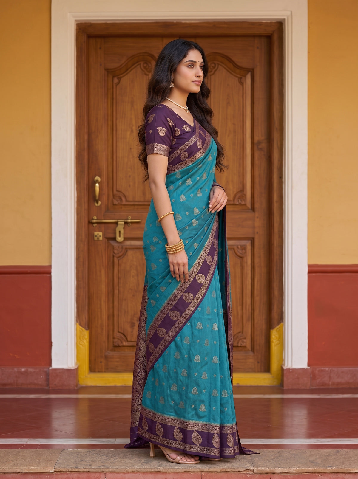MIMOSA Sapphire Mysore Silk Saree — pose 3 styling detail