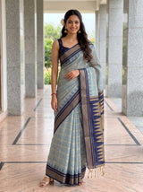 MIMOSA Grey Banarasi Saree — front view on mannequin