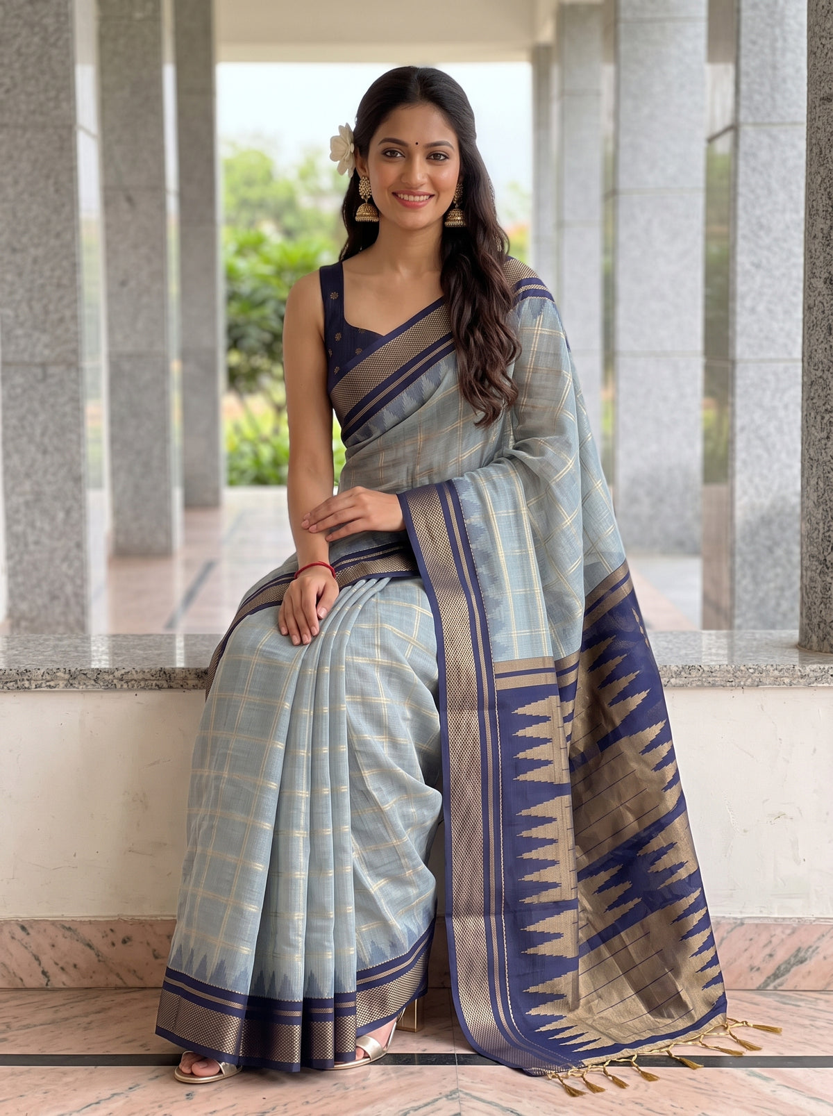 MIMOSA Grey Banarasi Saree — pose 8 styling detail