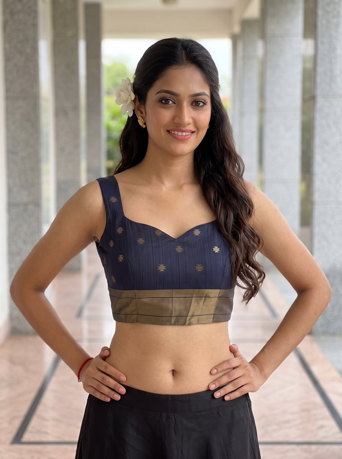 MIMOSA Grey Banarasi Saree — blouse close-up