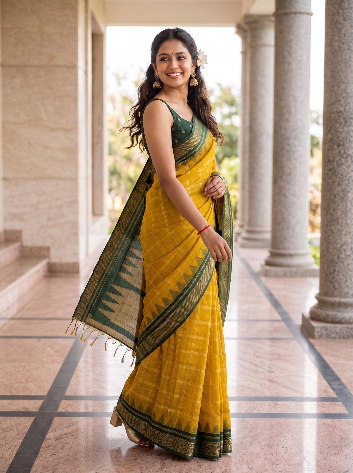 MIMOSA Mustard Banarasi Saree — pose 9 styling detail
