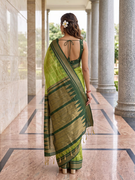MIMOSA Parrot Green Banarasi Saree — pose 2 styling detail