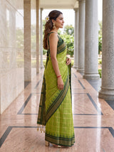 MIMOSA Parrot Green Banarasi Saree — pose 3 styling detail