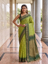 MIMOSA Parrot Green Banarasi Saree — pose 4 styling detail