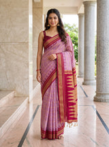 MIMOSA Pink Banarasi Saree — front view on mannequin