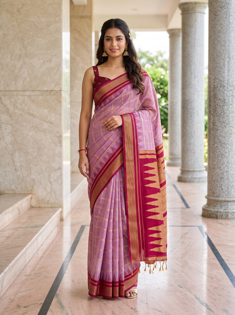 MIMOSA Pink Banarasi Saree — front view on mannequin