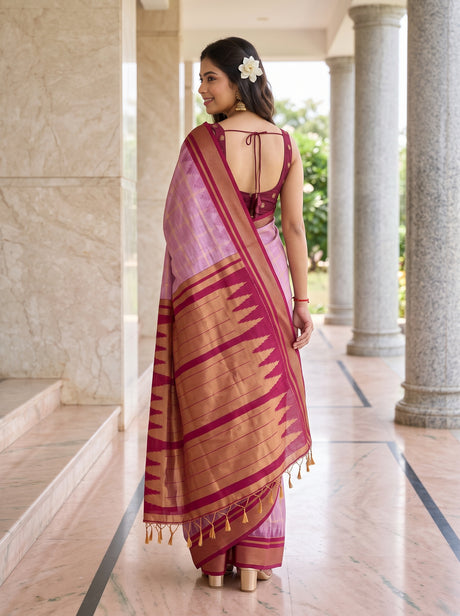 MIMOSA Pink Banarasi Saree — pose 2 styling detail