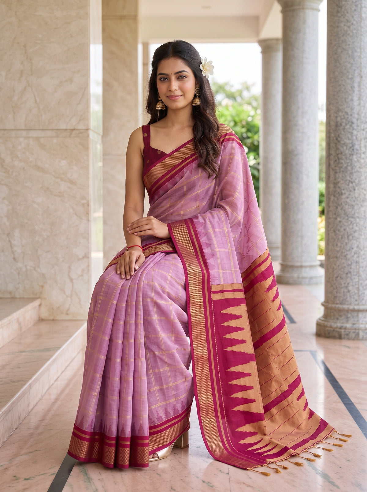 MIMOSA Pink Banarasi Saree — pose 8 styling detail