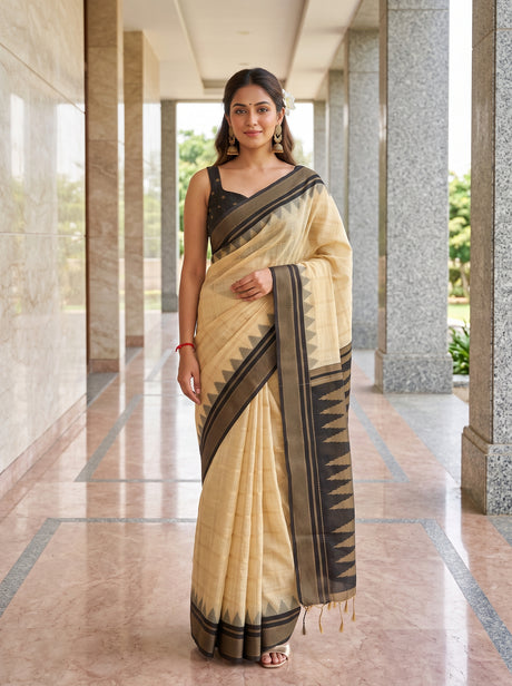 MIMOSA Tussar Banarasi Saree — front view on mannequin