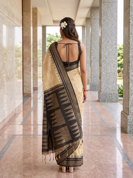 MIMOSA Tussar Banarasi Saree — pose 2 styling detail