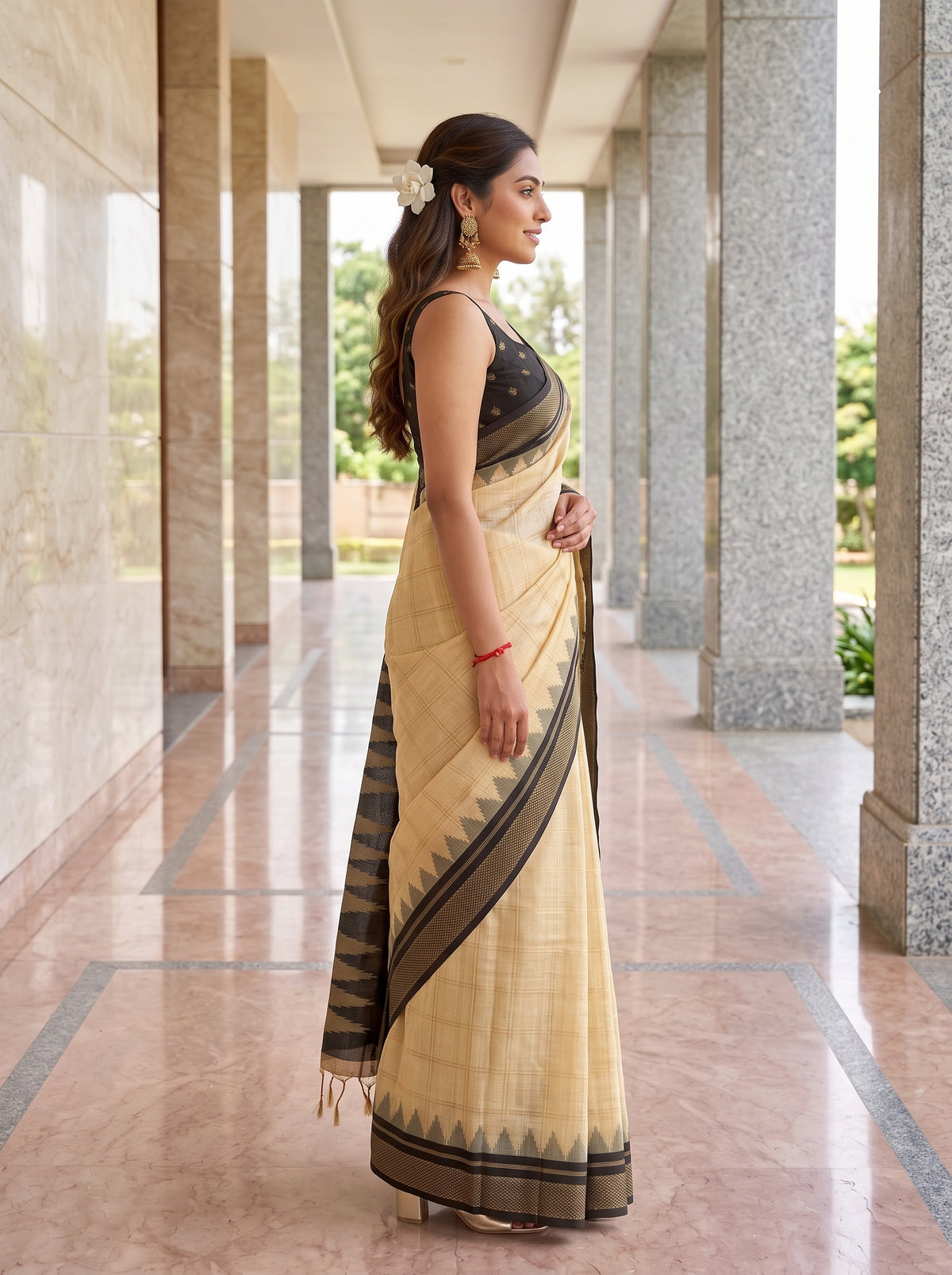 MIMOSA Tussar Banarasi Saree — pose 3 styling detail