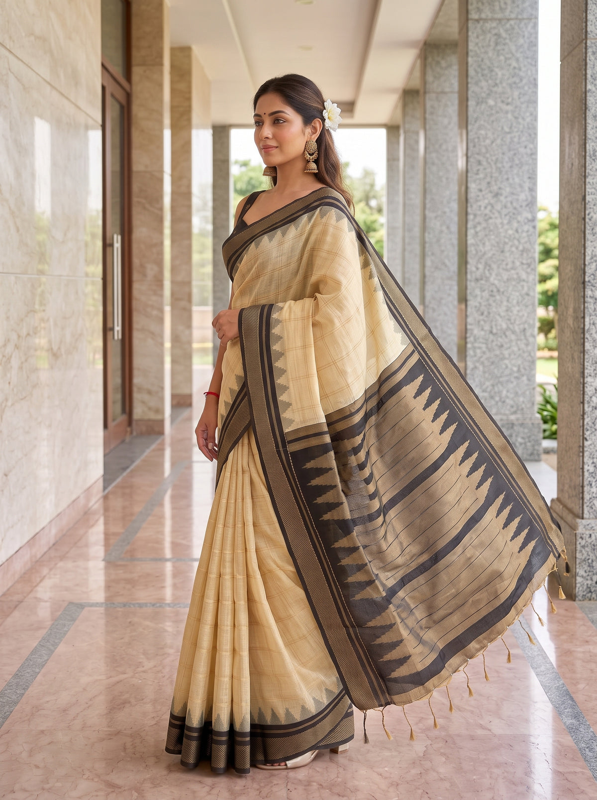 MIMOSA Tussar Banarasi Saree — pose 9 styling detail