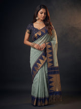 MIMOSA Grey Banarasi Cotton Saree — pose 10 styling detail