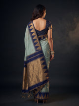 MIMOSA Grey Banarasi Cotton Saree — Saree shot pallu and body