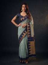 MIMOSA Grey Banarasi Cotton Saree — pose 4 styling detail
