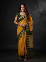 MIMOSA Mustard Banarasi Cotton Saree — AI Model lifestyle pose