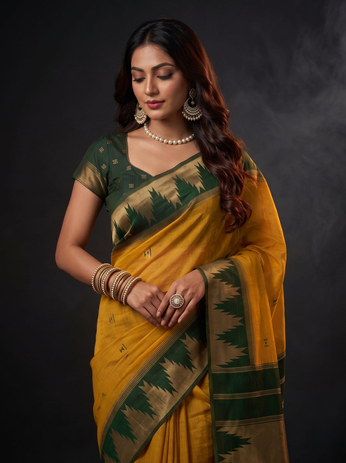 MIMOSA Mustard Banarasi Cotton Saree — pose 10 styling detail