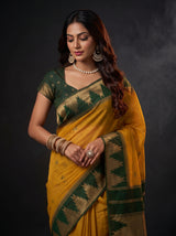 MIMOSA Mustard Banarasi Cotton Saree — pose 10 styling detail