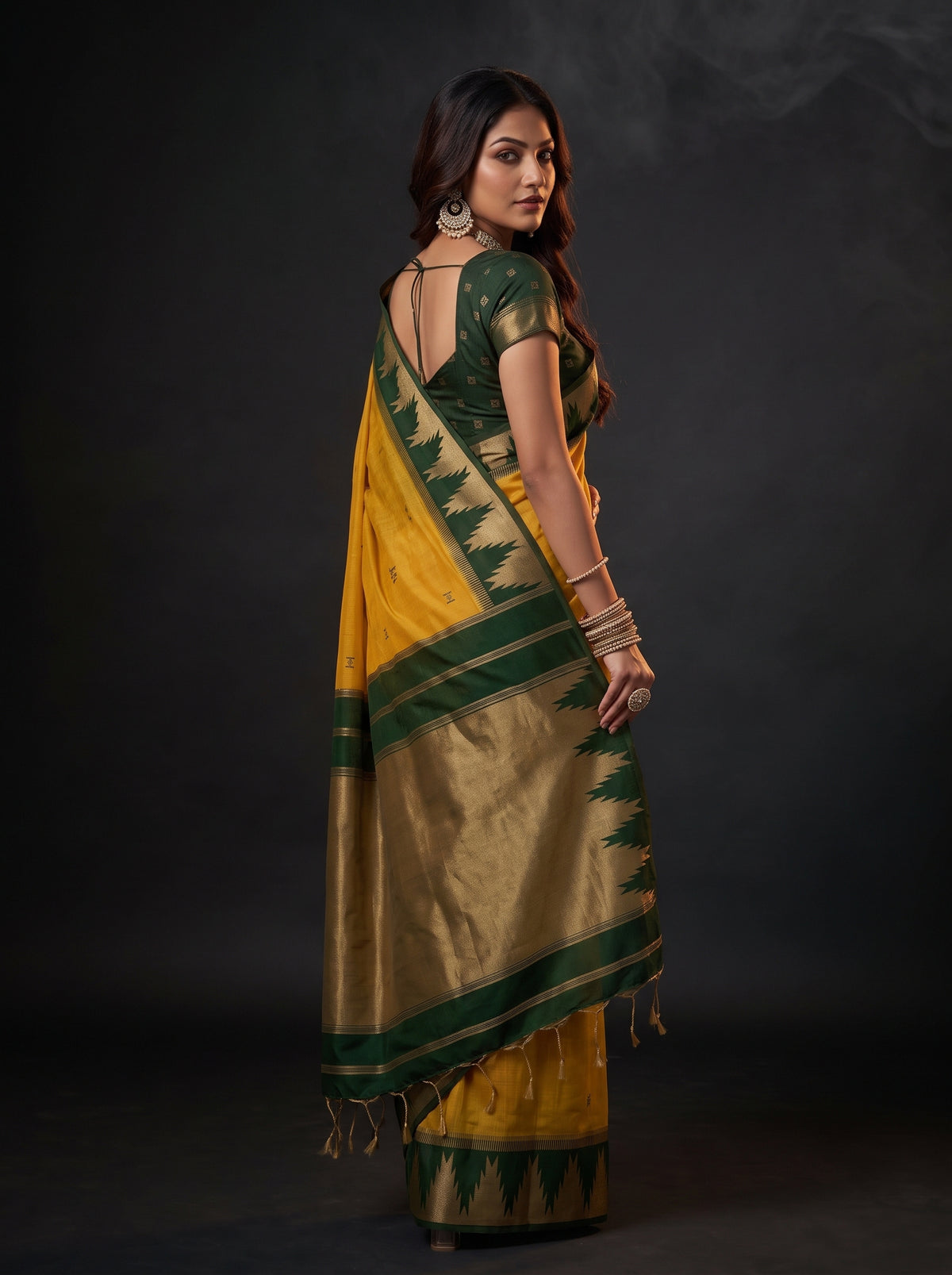 MIMOSA Mustard Banarasi Cotton Saree — pose 7 styling detail