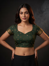 MIMOSA Mustard Banarasi Cotton Saree — blouse close-up