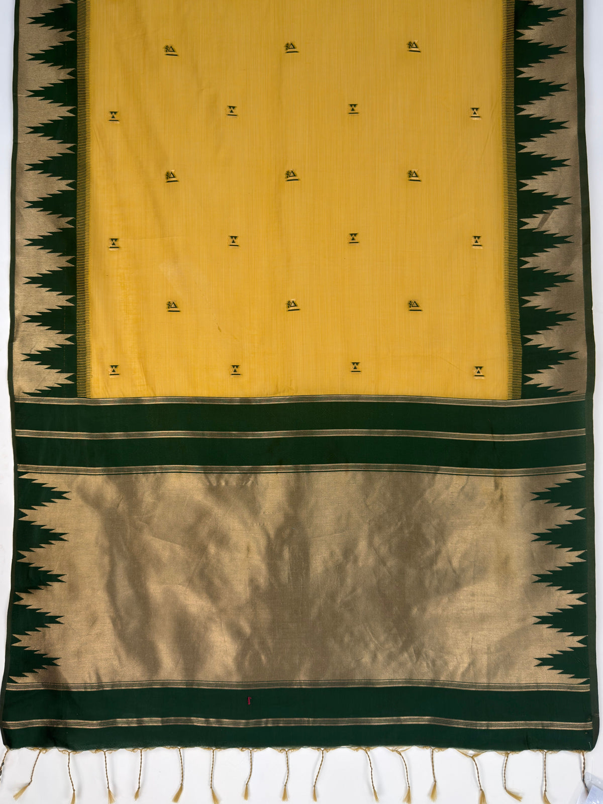 MIMOSA Mustard Banarasi Cotton Saree — pallu and zari work detail