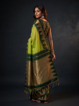 MIMOSA Parrot Green Banarasi Cotton Saree — pose 7 styling detail