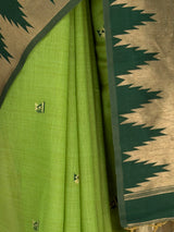 MIMOSA Parrot Green Banarasi Cotton Saree — fleets shot full lifestyle