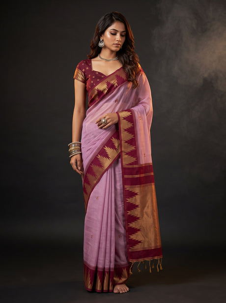 MIMOSA Pink Banarasi Cotton Saree — AI Model lifestyle pose