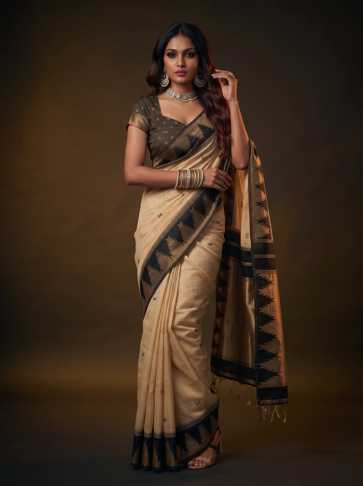 MIMOSA Tussar Banarasi Cotton Saree — pose 5 styling detail