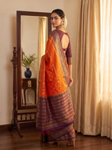 MIMOSA Orange Mysore Silk Crepe Saree — pose 5 styling detail