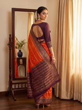 MIMOSA Orange Mysore Silk Crepe Saree — pose 7 styling detail