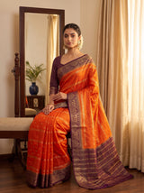 MIMOSA Orange Mysore Silk Crepe Saree — pose 8 styling detail