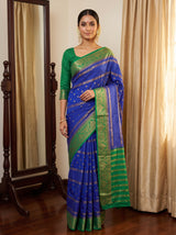 MIMOSA Royal Blue Mysore Silk Crepe Saree — AI Model lifestyle pose