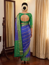 MIMOSA Royal Blue Mysore Silk Crepe Saree — Saree shot pallu and body